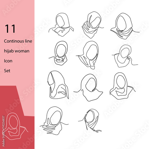 11 of continous line hijab woman icon set