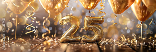 Balloons and decor. The birthday is 25 year old.