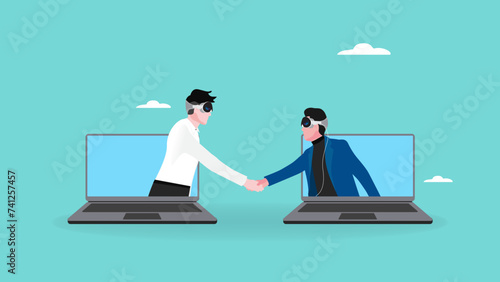 business interaction using AR & VR technology headset, business cooperation discussions using augmented reality and virtual reality technology headset, good impact AR & VR headset on job world photo
