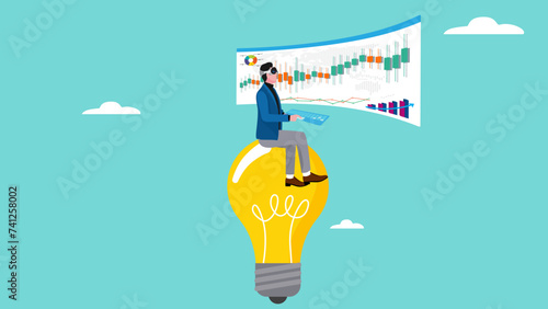 creative idea for career success with augmented and virtual reality headset technology, businessman investment analyze data with AR & VR headset technology concept vector illustration