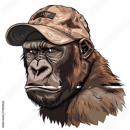 Stylish Gorilla in Cap Portrait Design element for poster photo