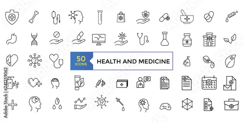 Health and medicine line icons collection. UI icon set in a flat design. Outline icons pack. Vector illustration