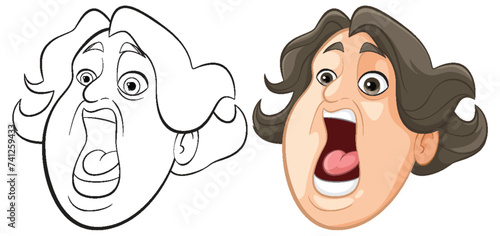 Black and white to color transformation of a cartoon face.