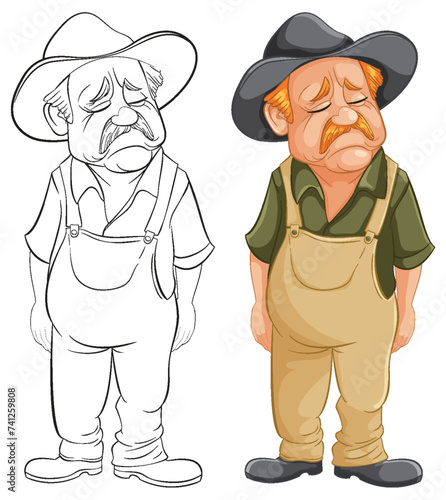 Vector illustration of a dejected cartoon farmer