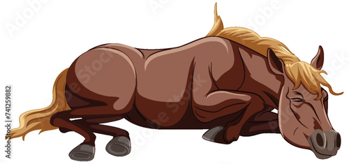 A peaceful horse lying down in a vector art style.
