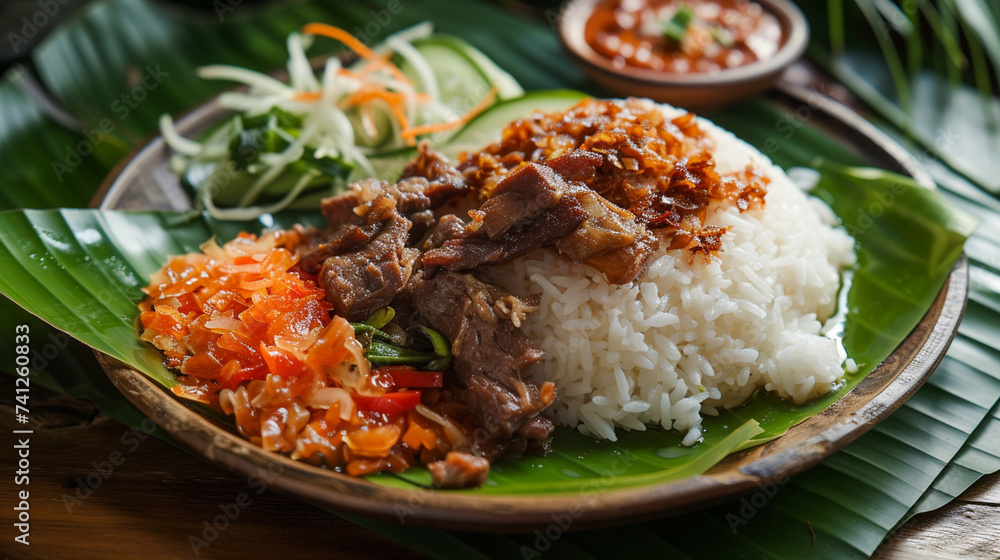 Indonesian kebuli rice with delicious goat or lamb meat. Generative Ai Indonesian kebuli rice with delicious goat or lamb meat. Generative Ai