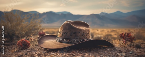 Rustic Vintage Cowboy Hat on Wild West Background