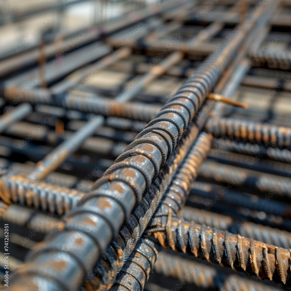 Close-up of steel rebars at a construction site