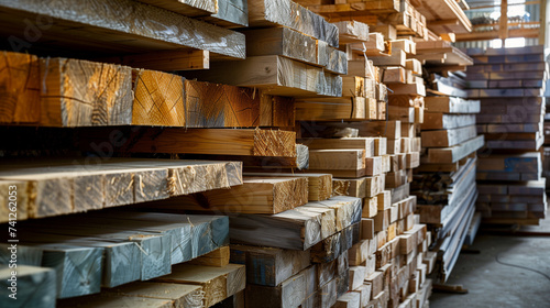 Stacked lumber at a construction site