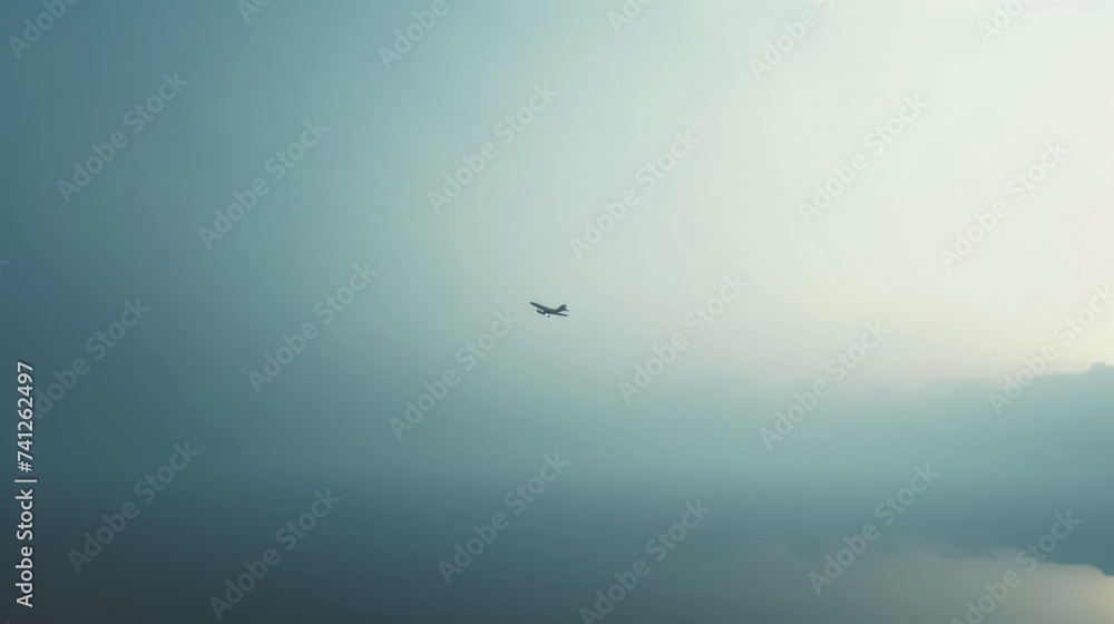 Commercial Airplane Soaring Over Snow-Capped Peaks at Sunrise