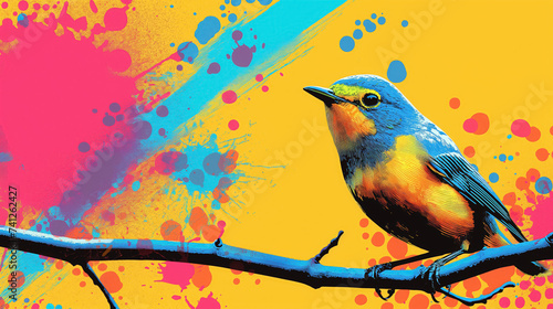 Colorful bird on a vibrant backdrop. © RISHAD