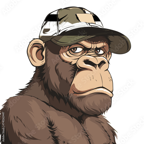 Stylish Gorilla in Cap Portrait Design element for poster photo