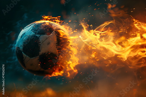 A flaming ball flying over a football field