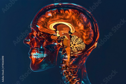 An illustration of a human head scanned with magnetic resonance