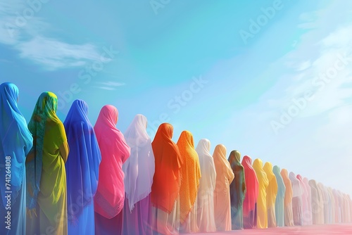 Eid al Fitr themed digital illustration celebrating unity in diversity. photo