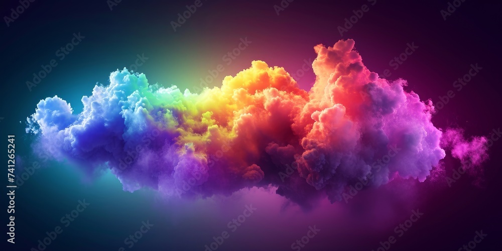 3d render, abstract background of fantasy neon cloud. Colorful smoke, Generative AI - obrazy, fototapety, plakaty 