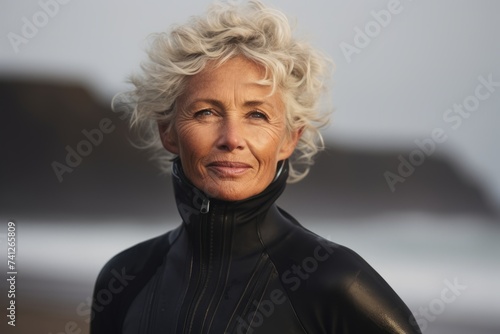 Portrait of a senior woman wearing wetsuit on the beach © Nerea