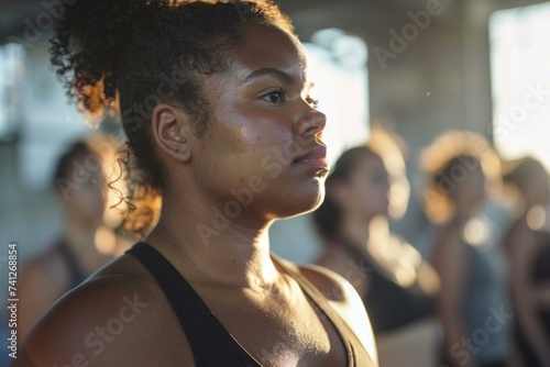 Empowered Fitness: Body-Inclusive Woman Thriving in Exercise Class, Diversity, Health, Wellness, Active Lifestyle, Inclusivity, Strength, Positive Vibes, Joyful Movement, Exercise Enthusiast
