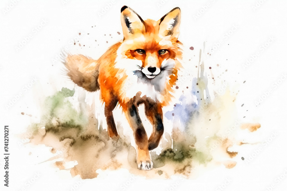 Obraz premium Vibrant and charming watercolor rendition of a fox