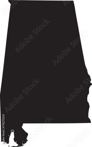 Alabama map isolated on transparent background. Black map for your design. Vector illustration, easy to edit.