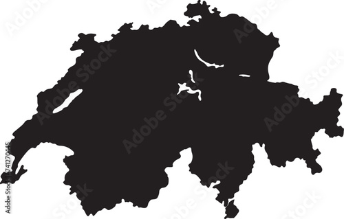 Switzerland Blank Map Black Silhouette Isolated on White Vector Eps 10