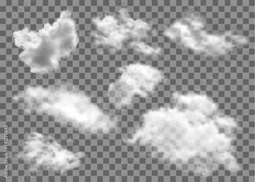 Seven realistic transparent clouds