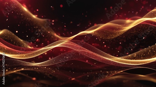 Abstract golden background, golden wallpaper, blue wavy website banner, golden wallpaper and particles background, glowing wavy lines wallpaper, red background