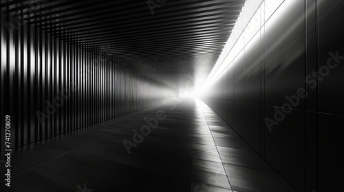 Fototapeta Naklejka Na Ścianę i Meble -  Monochromatic 3D Corridor with Linear Light Reflections