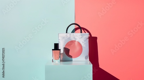 a cosmetic shopping bag, no product, bag only, white background. Sephora shopping bag, Concept of organic, Woman bag with accessories. photo