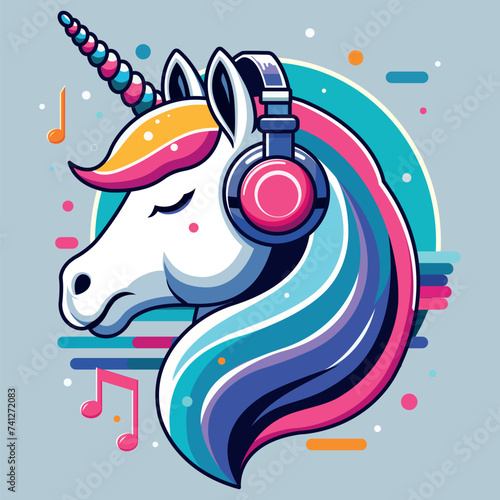 Unicorn's head in headphones