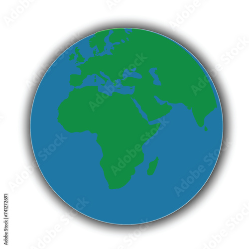 Realistic global earth icon with shadow.  Globe earth icon on white background with shadow. Global earth icon. Pro vector earth icon.


