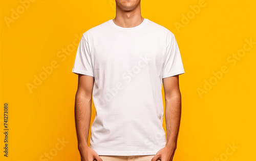 A man wearing a white t-shirt photo