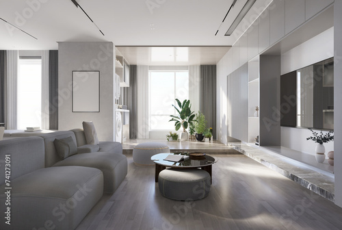 Fototapeta Naklejka Na Ścianę i Meble -  The modern luxury interior of the living room is bright and clean. 3D illustration