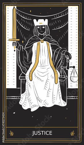 The Justice Tarot Card Major Arcana in Vector Illustration