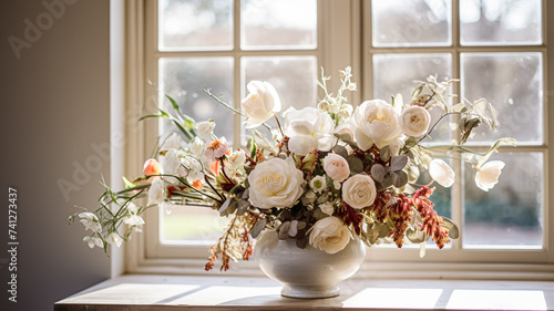 Floral arrangement with winter  autumn or early spring botanical plants and flowers