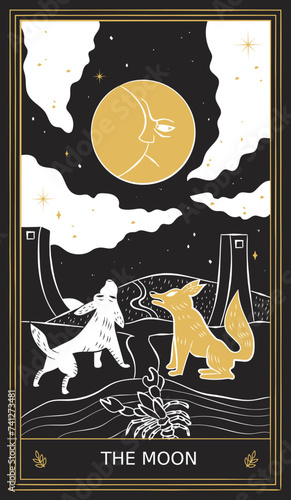 The Moon Tarot Card Major Arcana in Vector Illustration