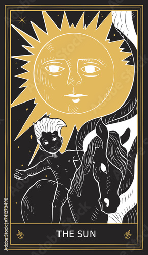 The Sun Tarot Card Major Arcana in Vector Illustration