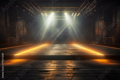 Dramatic Empty Stage with Stairs and Spotlights photo