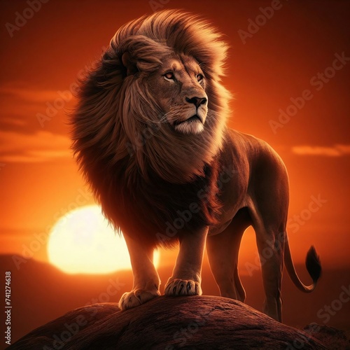 lion standing in the sunset