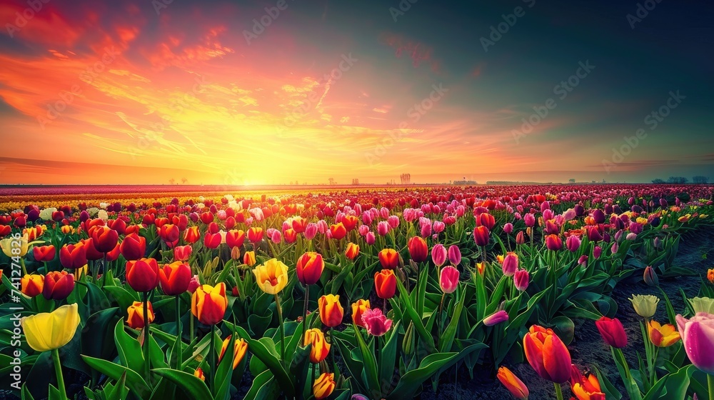 Field of colorful tulips red tulips field many red flowers spring flowers field tulip red tulips yellow tulips pink flowers field 