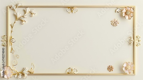 Thin vintage gold frame for your design. Vintage cover. Place for text. Vintage beautiful rectangular frame on white