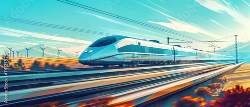 Modern high-speed train travel at sunset photo