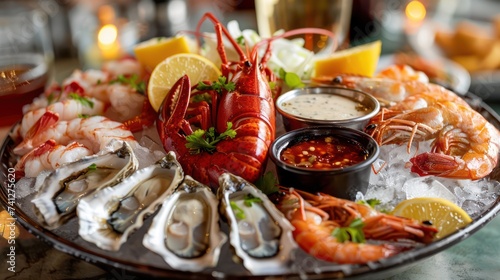 Luxurious seafood platter in restaurant ambiance