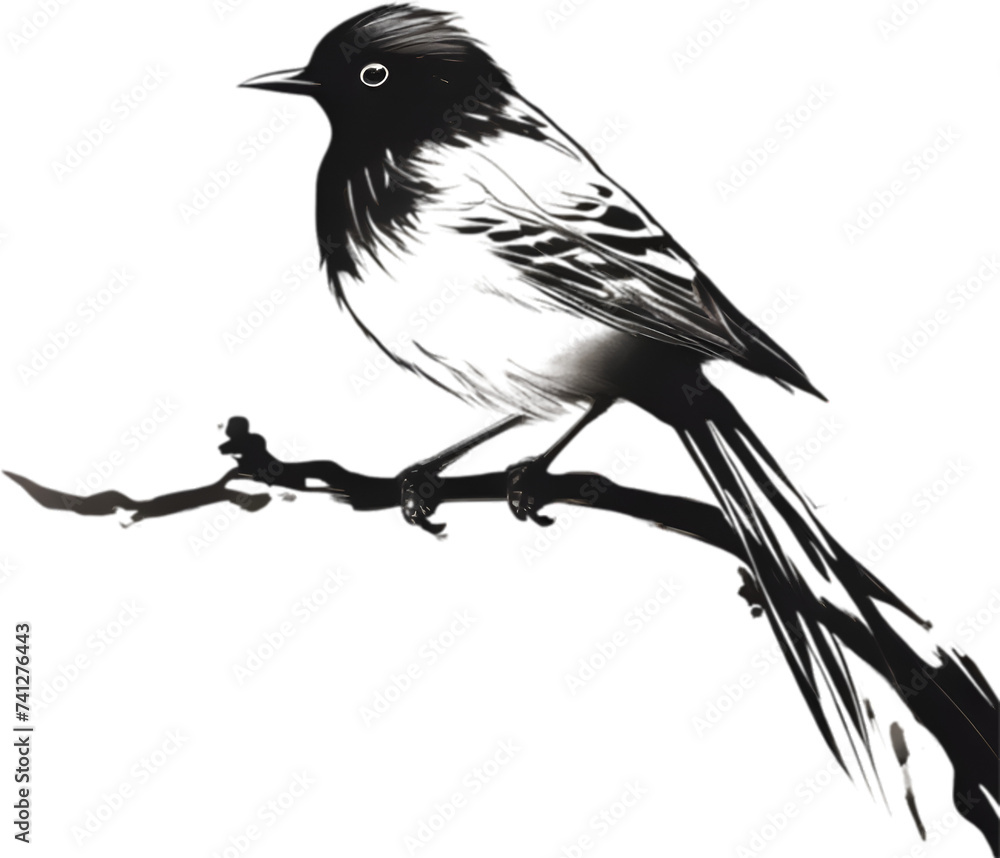 Fototapeta premium Bird painting, Traditional Japanese brush painting style..