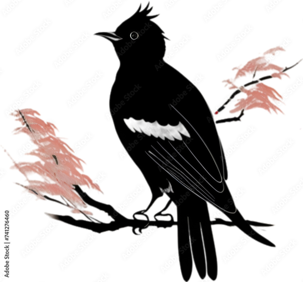 Fototapeta premium Bird painting, Traditional Japanese brush painting style..