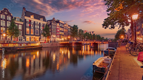 Amsterdam city sunset photo