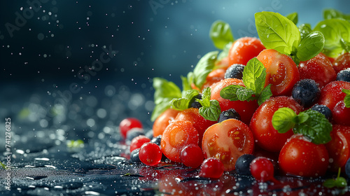 Vivid Fruits Making a Splash with Droplets of Water  a Symbol of Freshness.