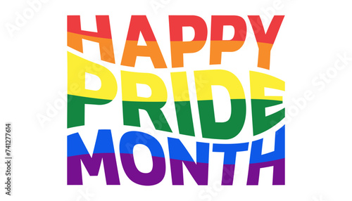 Pride text. LGBTQ pride rainbow. Pride month celebration concept. Element for banner. Vector EPS10.