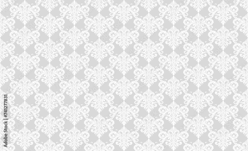 Damask Fabric textile seamless pattern backgground Luxury decorative Ornamental floral vintage style. Curtain, carpet, wallpaper, clothing, wrapping, textile
