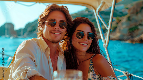 guy and girl enjoying vacation on a yacht